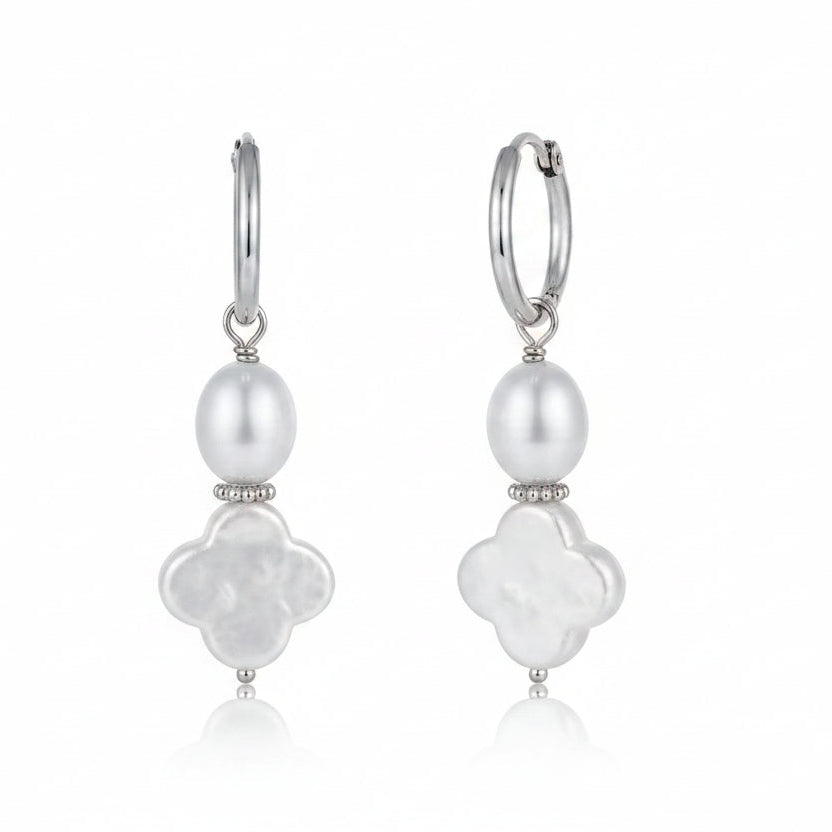 Four Leaf Clover Pearl Earrings