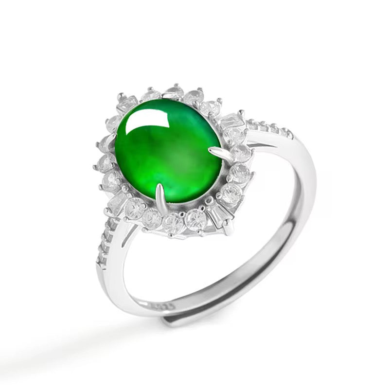 Oval emerald green Jade Ring