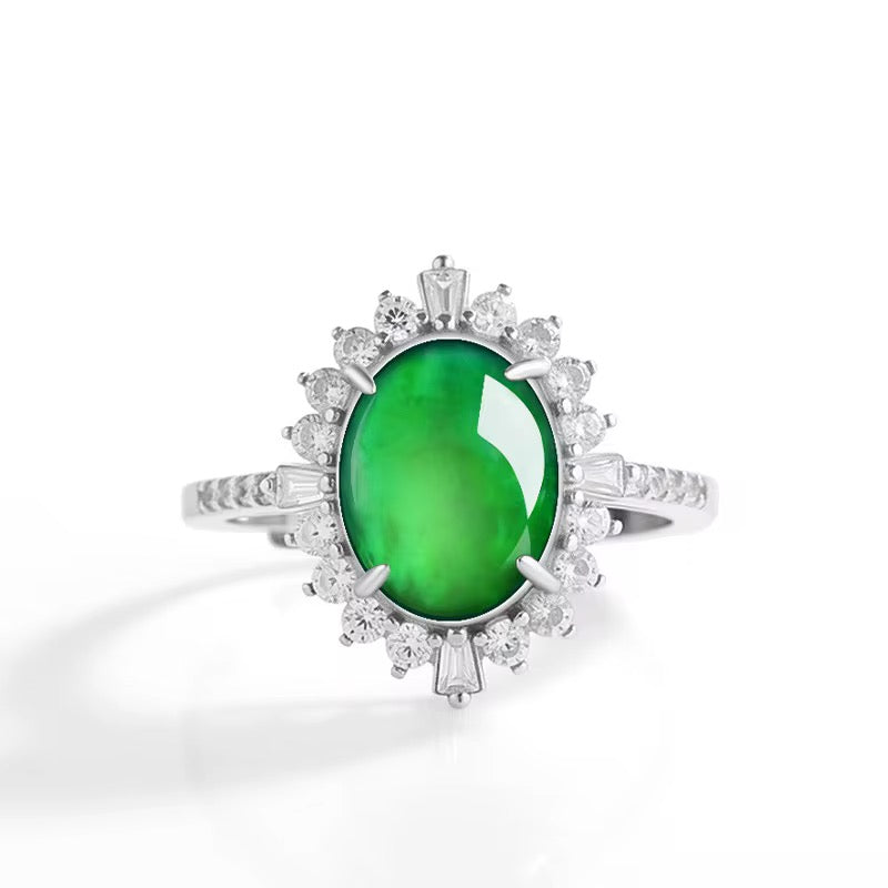 Oval emerald green Jade Ring