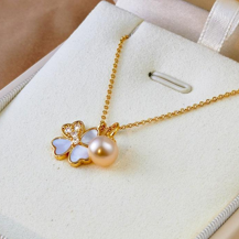 Heart Four-Leaf Clover and Pearl Pendant Necklace