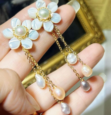 Large Flower & Pearl Drops Earrings