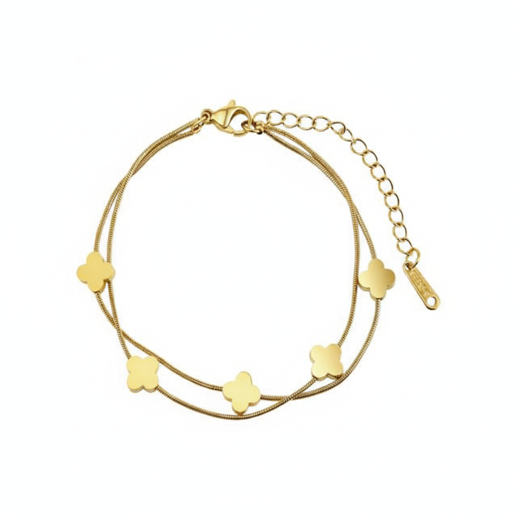 Four Leaf Clover Double Layer Bracelet