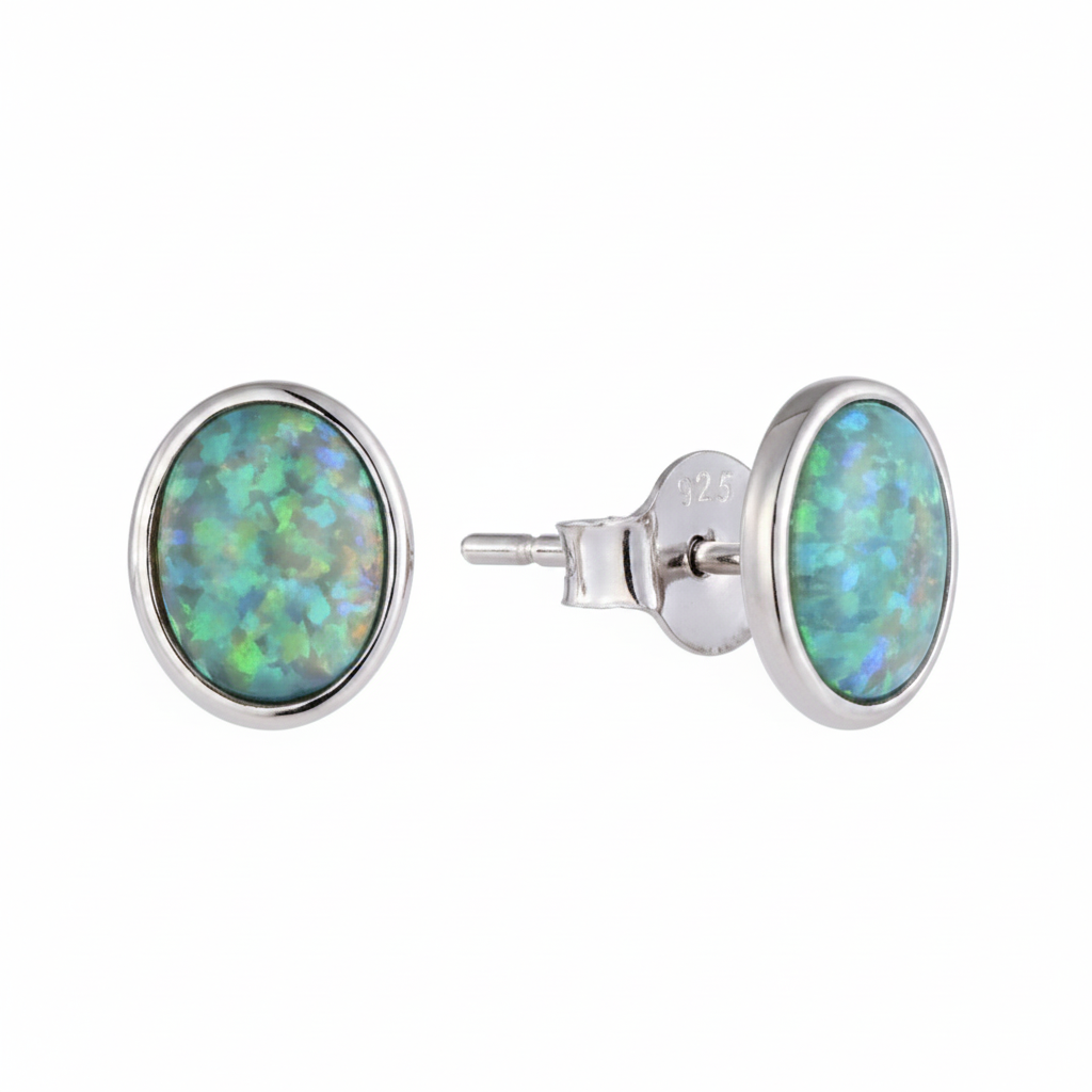 Oval Opal Stud Earrings — Sterling Silver