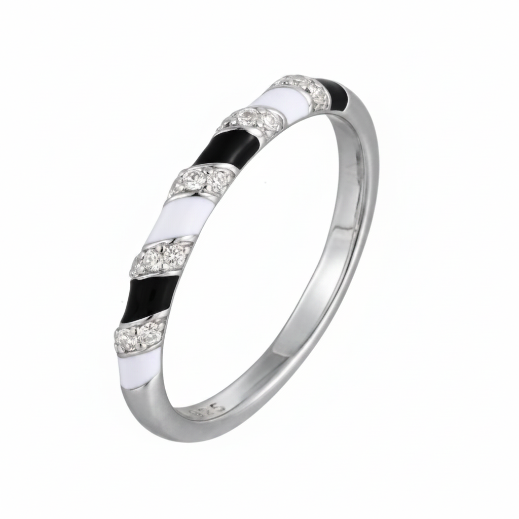 Zircon Enamel Band Ring — Sterling Silver