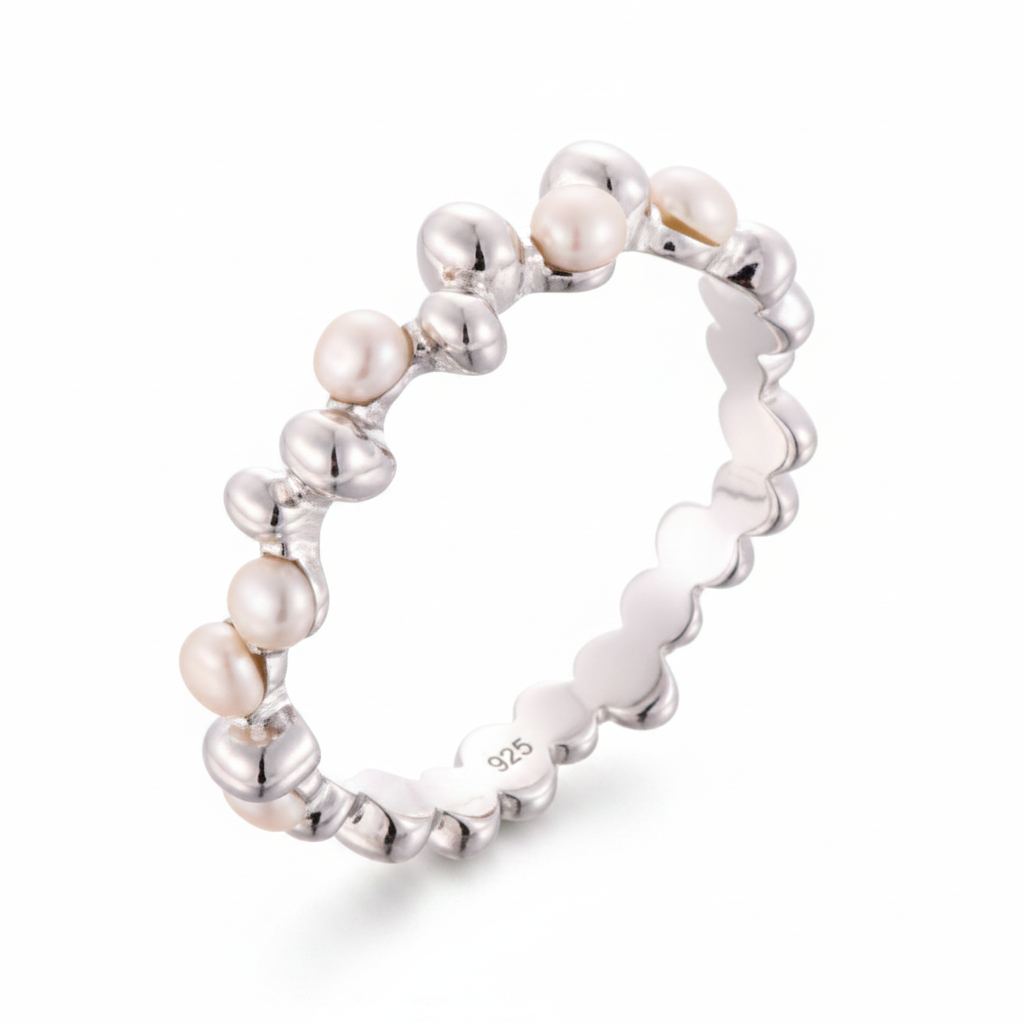 Freshwater Pearl Halo Ring — Sterling Silver