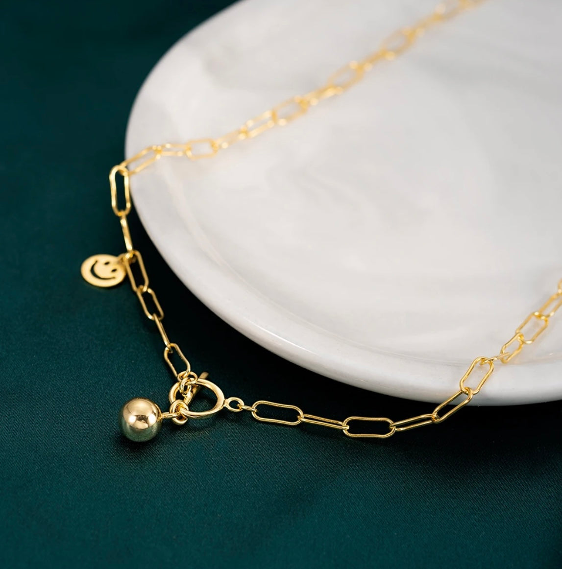 Smiley Face Gold Ball Pendant Necklace image 0