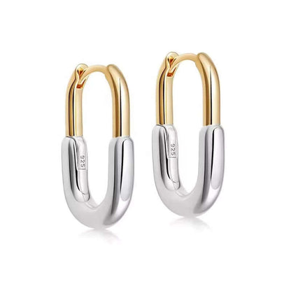 Two Tone Earrings in Sterling Silver and 18k Gold-Plated, Rhodium finish for a stylish look.