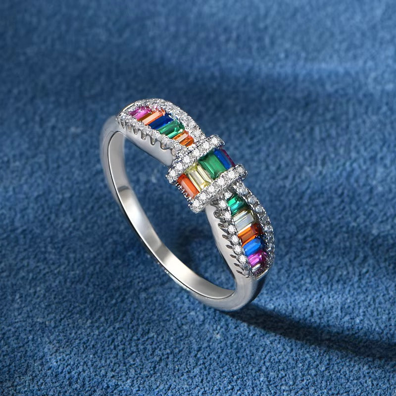 Rainbow Zirconia Ring Sterling Silver