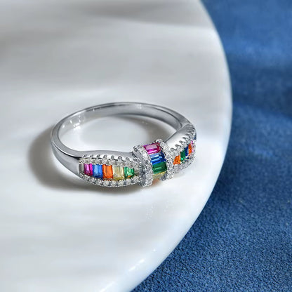 Rainbow Zirconia Ring Sterling Silver