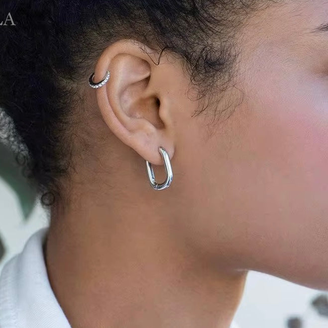 Oval Huggie Hoop Earrings