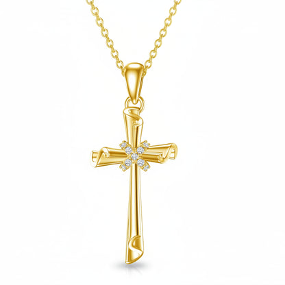Gold Scroll Cross Pendant Necklace