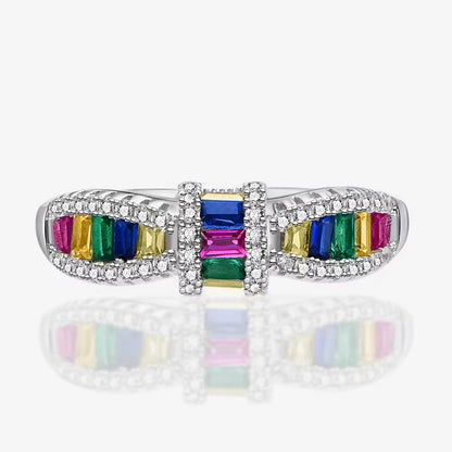 Rainbow Zirconia Ring Sterling Silver