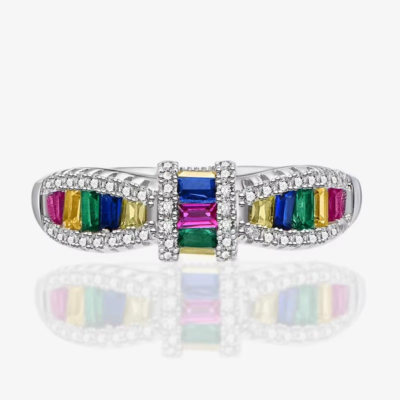 Rainbow Zirconia Ring Sterling Silver