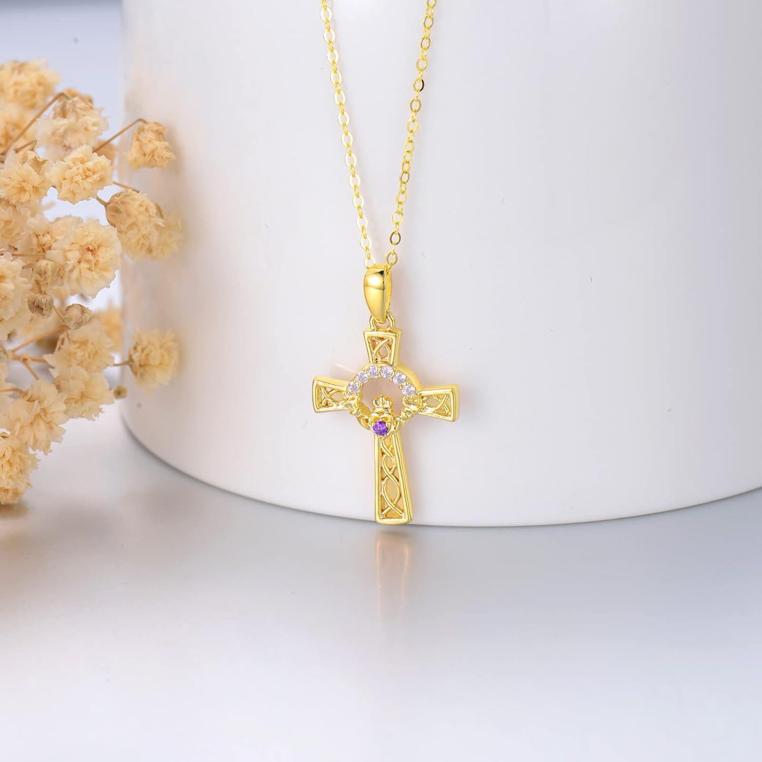 Gold Claddagh Celtic Knot Cross