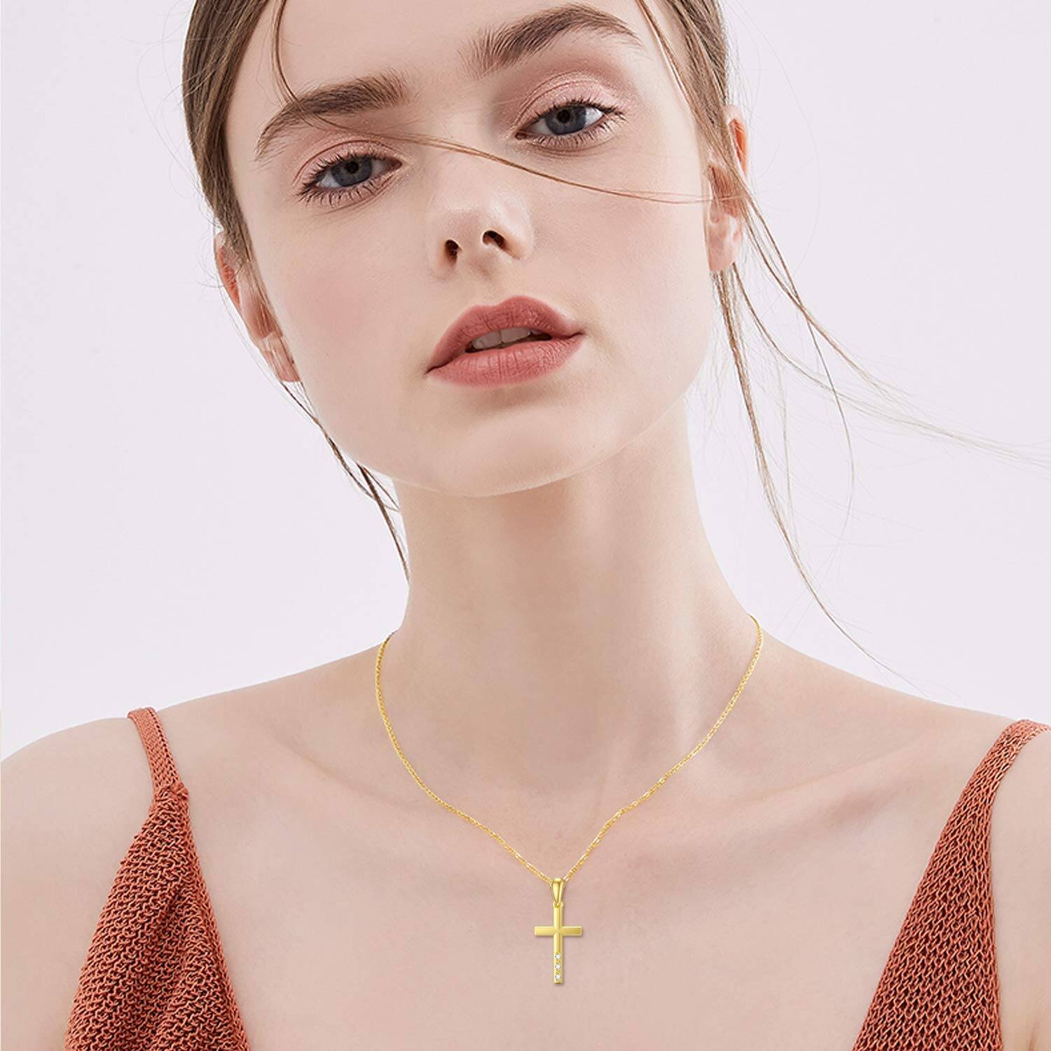 Gold Diamond Cross Pendant Necklace