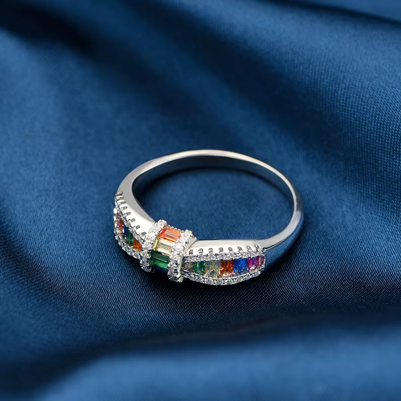 Rainbow Zirconia Ring Sterling Silver