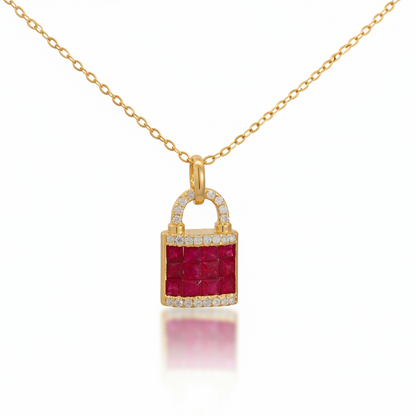 Diamond & Ruby Padlock Necklace