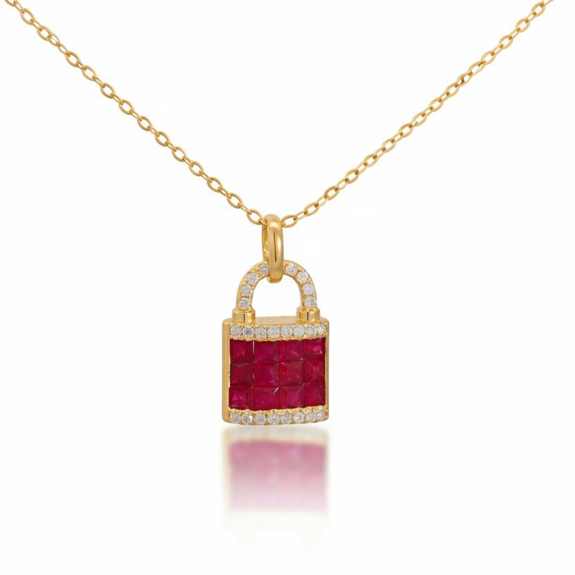 Diamond & Ruby Padlock Necklace