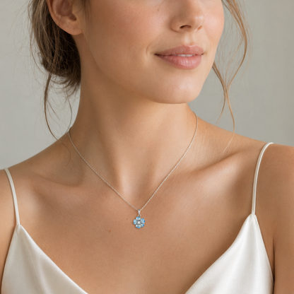 Blue Flower Necklace 925 Sterling Silver