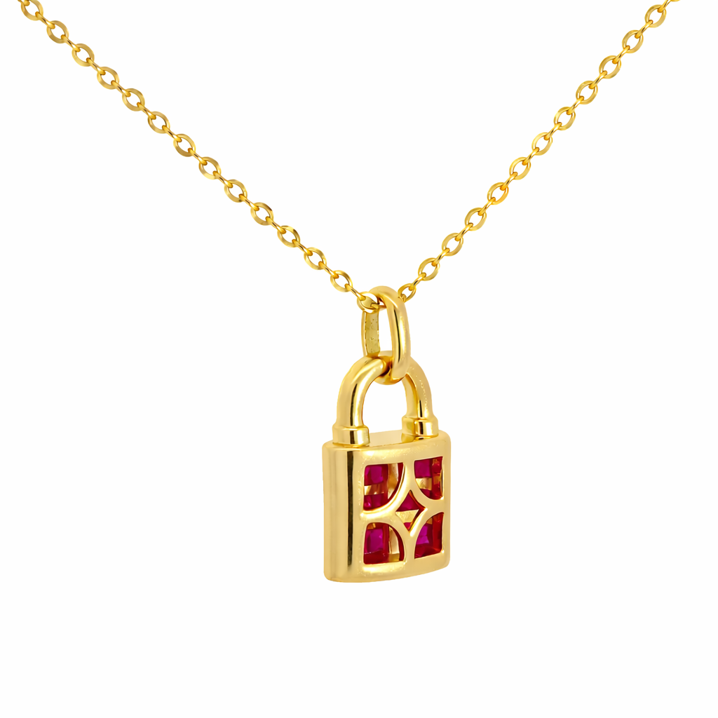 Diamond & Ruby Padlock Necklace