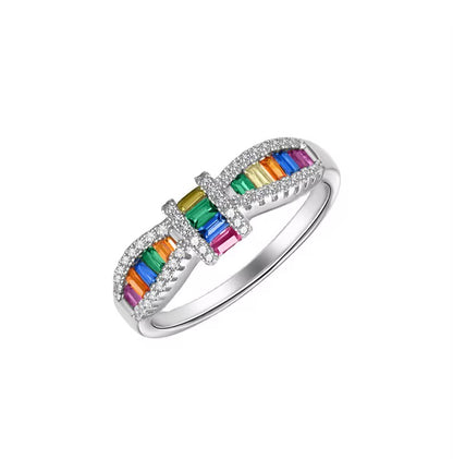Rainbow Zirconia Ring Sterling Silver