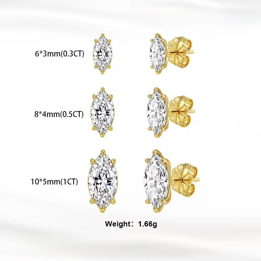 Marquise Moissanite Stud Earrings — Sterling Silver