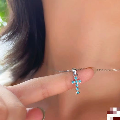 Turquoise Cross Choker Necklace Sterling Silver