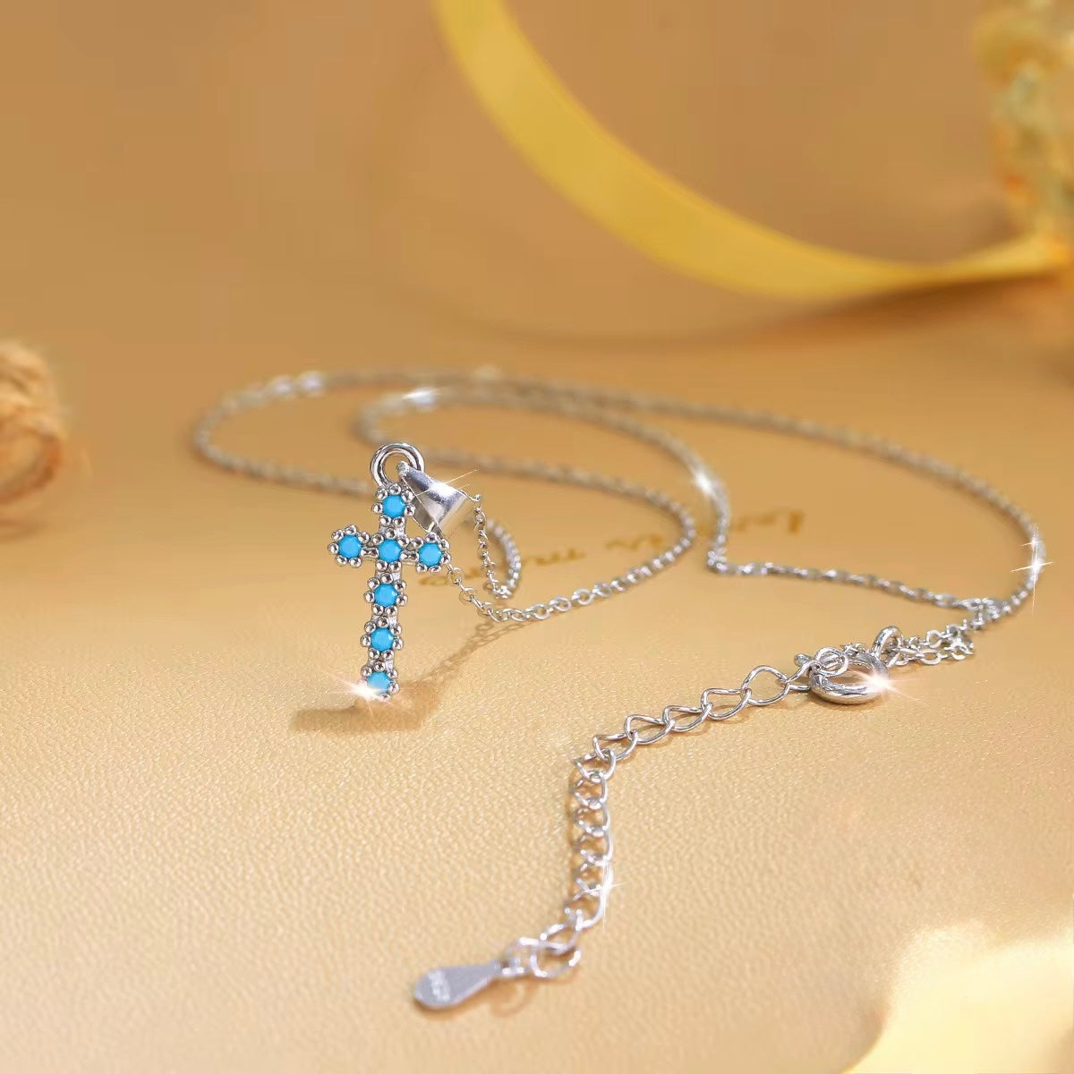 Turquoise Cross Choker Necklace Sterling Silver