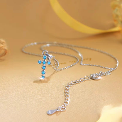 Turquoise Cross Choker Necklace Sterling Silver