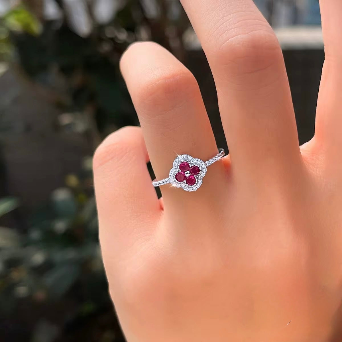 Four-Leaf Clover Ring Sterling Silver