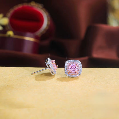 Cushion Cut Pink CZ Stud Earrings