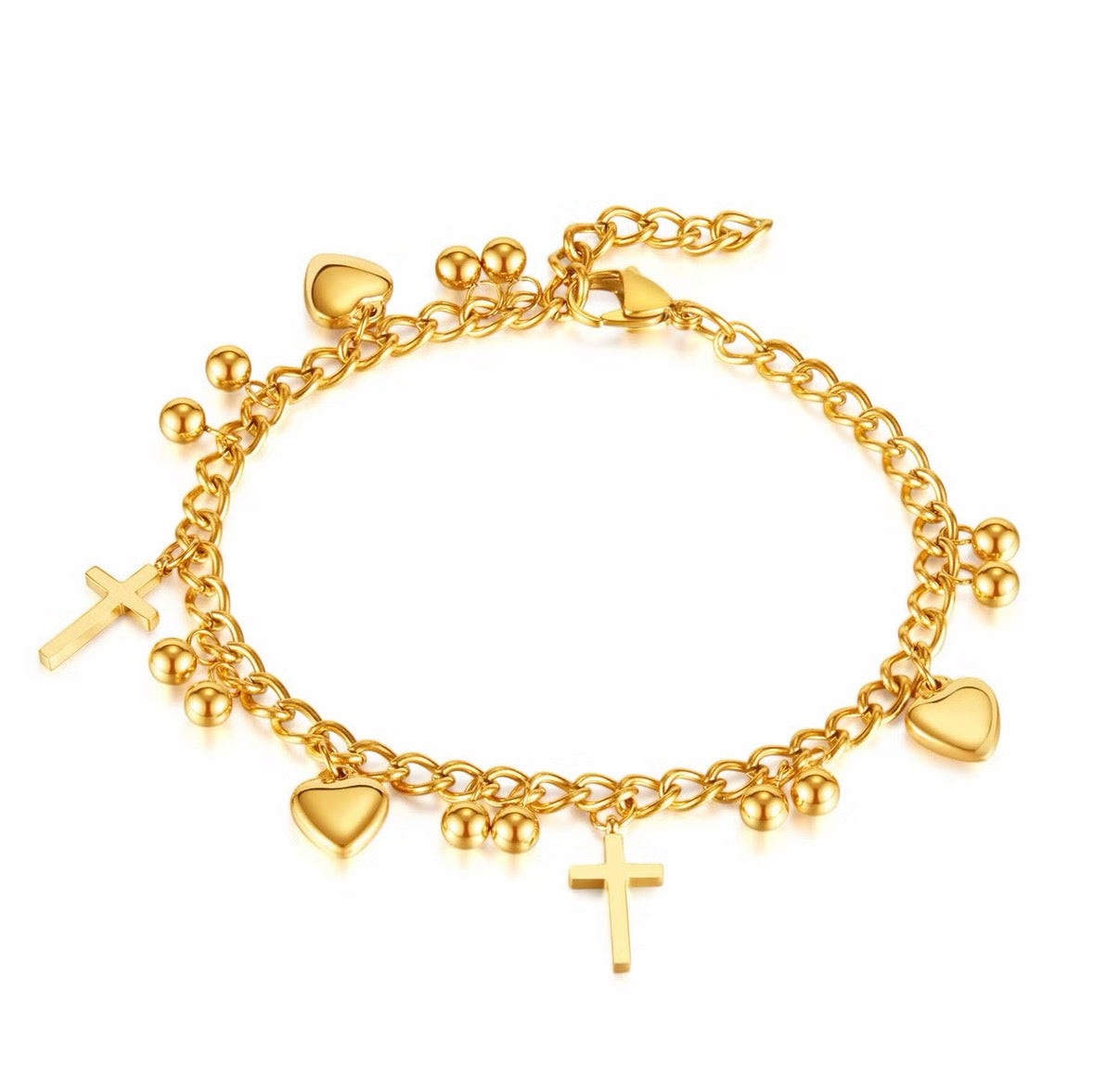 Cross Heart Charm Anklet Stainless Steel
