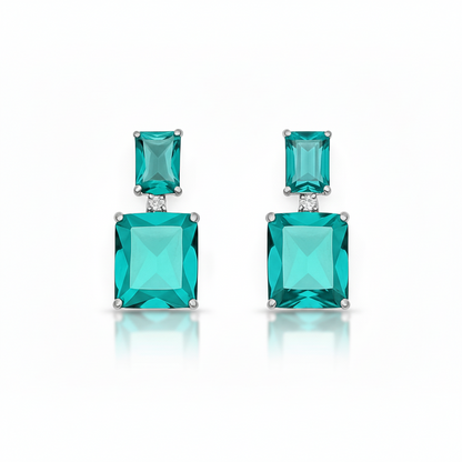 Rectangle Green Stone Earrings