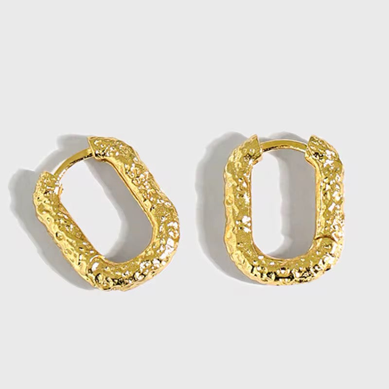 Uneven Rectangle Huggie Earrings