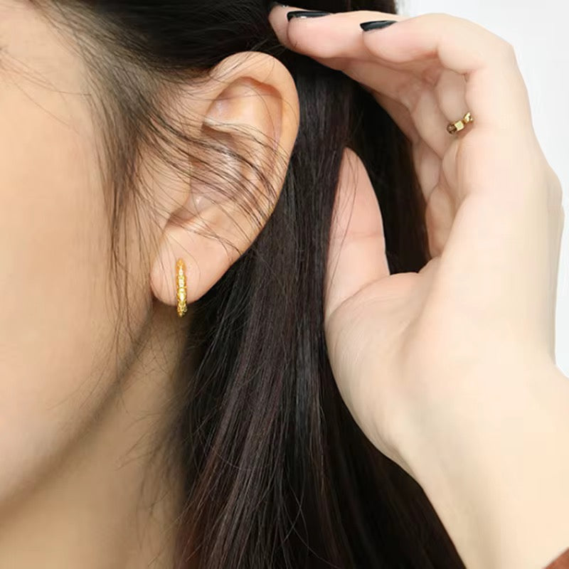 Uneven Rectangle Huggie Earrings