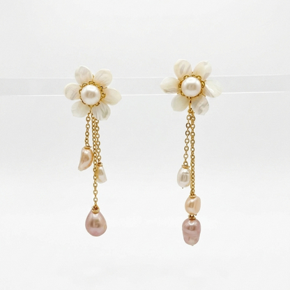 Large Flower & Pearl Drops Earrings