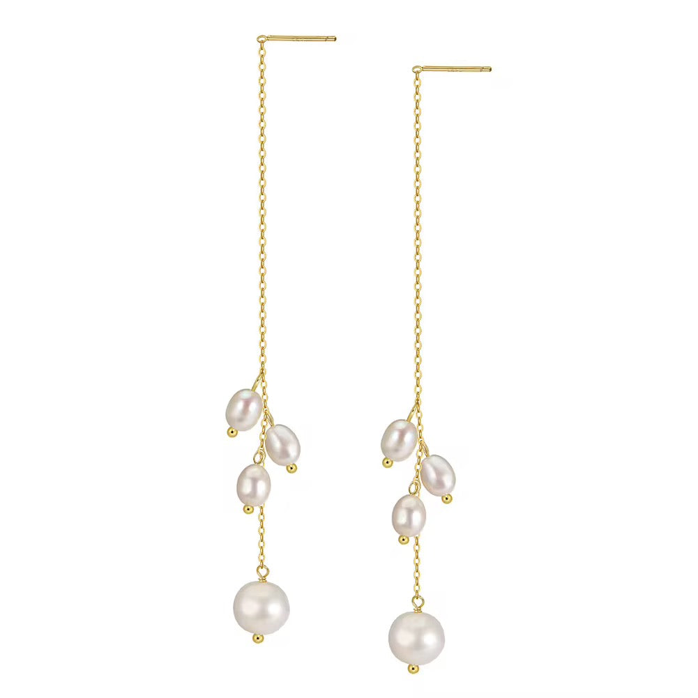 Threader Earrings with Cultured Freshwater Pearls in 925 Sterling Silver