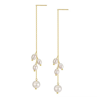 Threader Earrings with Cultured Freshwater Pearls in 925 Sterling Silver