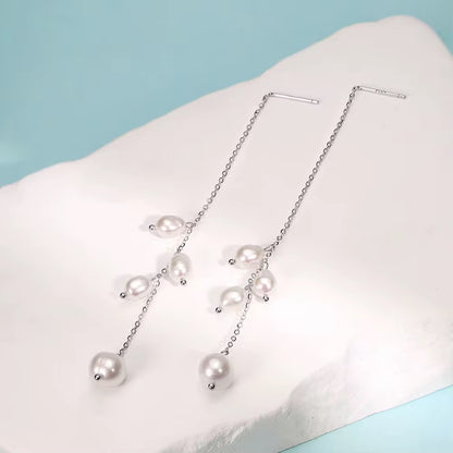 Threader Earrings with Cultured Freshwater Pearls in 925 Sterling Silver
