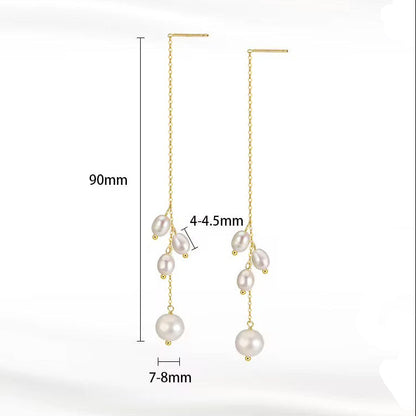Threader Earrings with Cultured Freshwater Pearls in 925 Sterling Silver