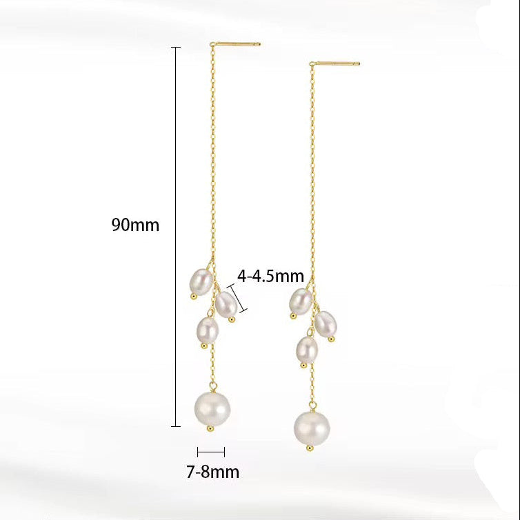 Threader Earrings with Cultured Freshwater Pearls in 925 Sterling Silver