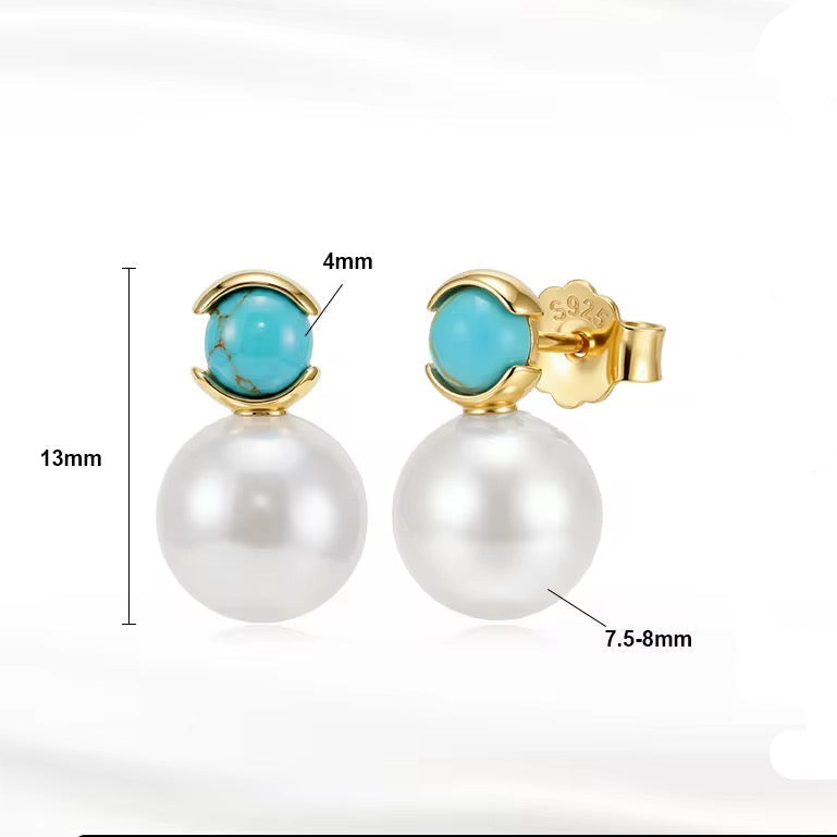 Pearl Turquoise Earrings 925 Sterling Silver