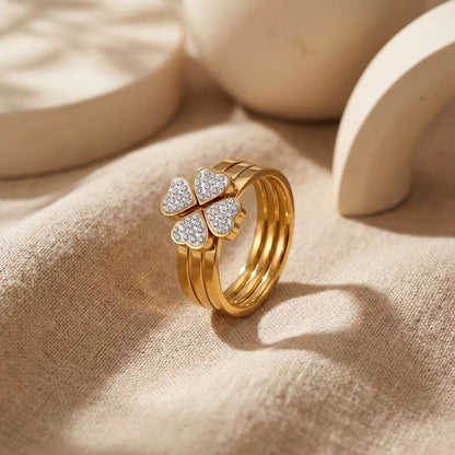 Four Leaf Clover Stainless Steel CZ Ring