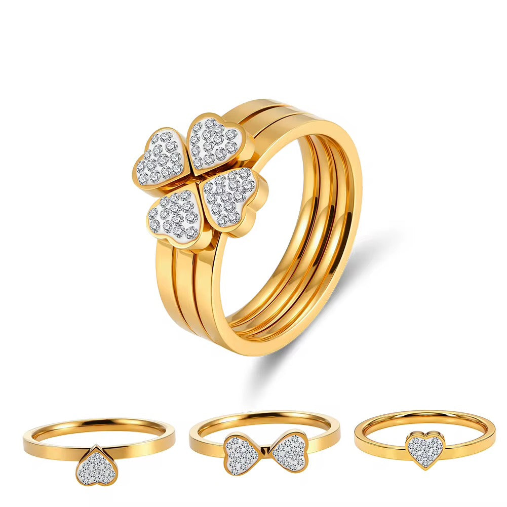Four Leaf Clover Stainless Steel CZ Ring
