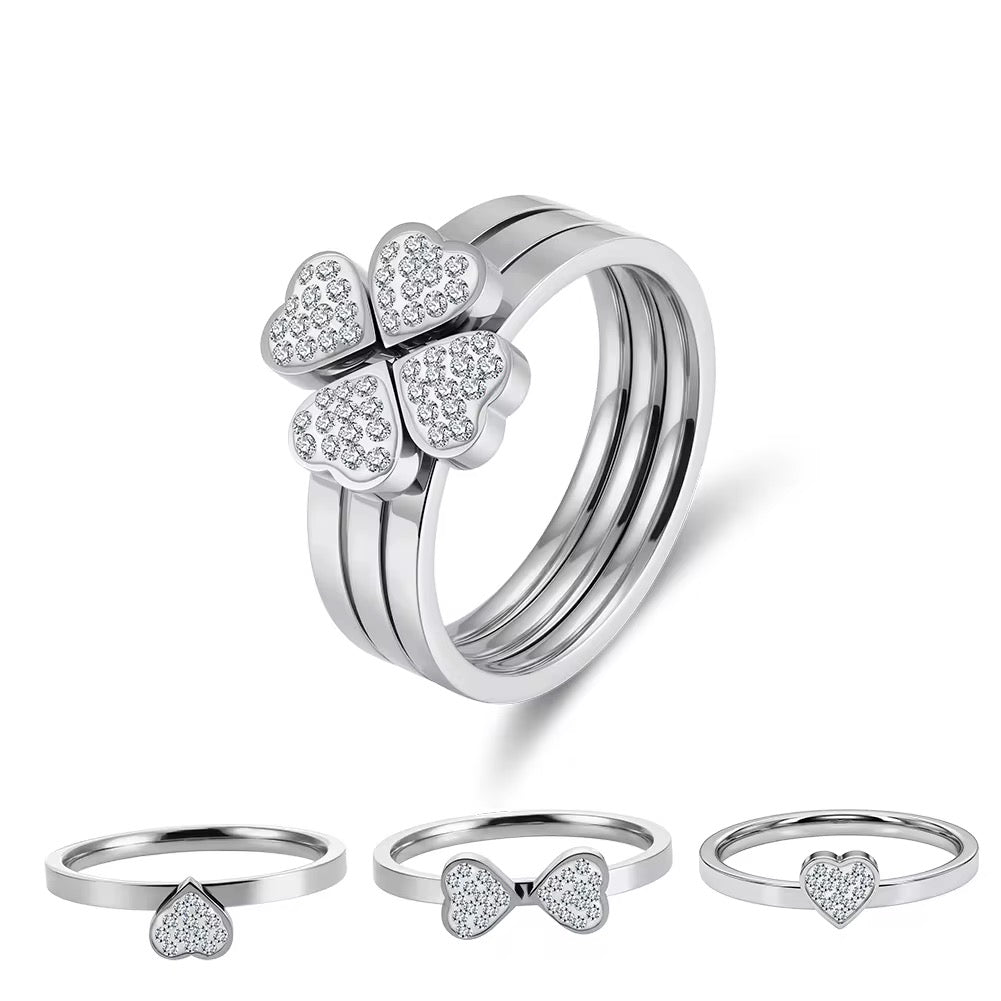 Four Leaf Clover Stainless Steel CZ Ring