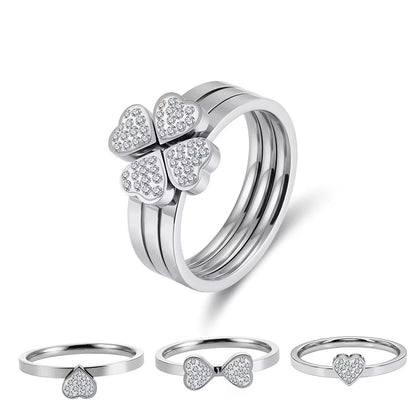 Four Leaf Clover Stainless Steel CZ Ring