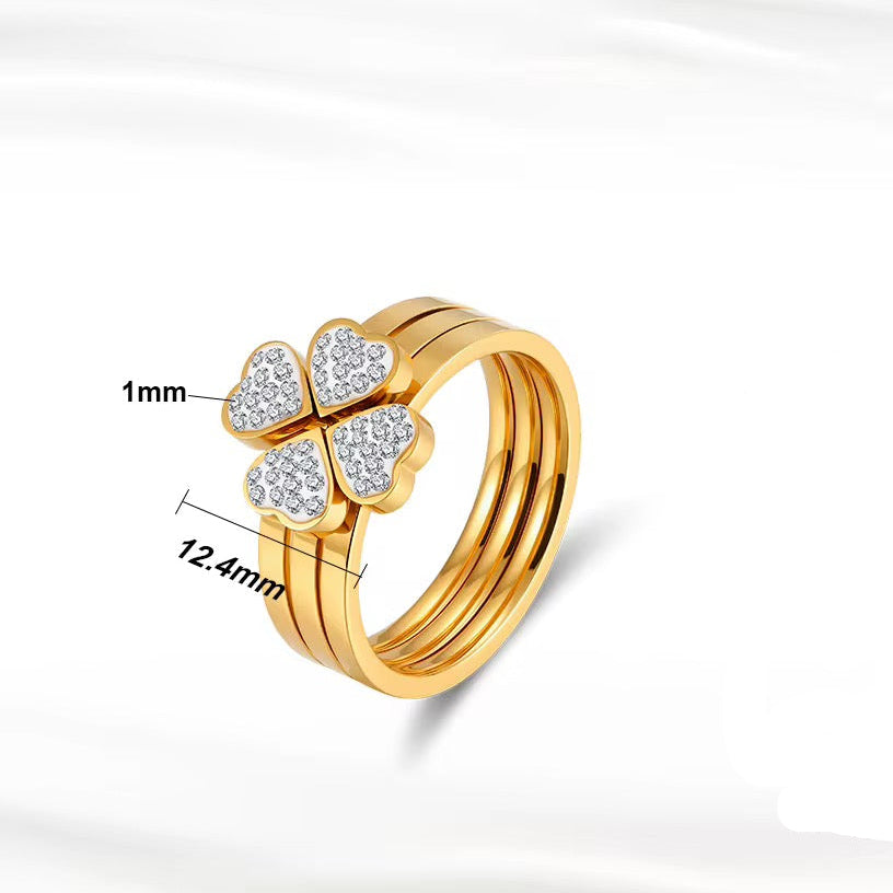 Four Leaf Clover Stainless Steel CZ Ring