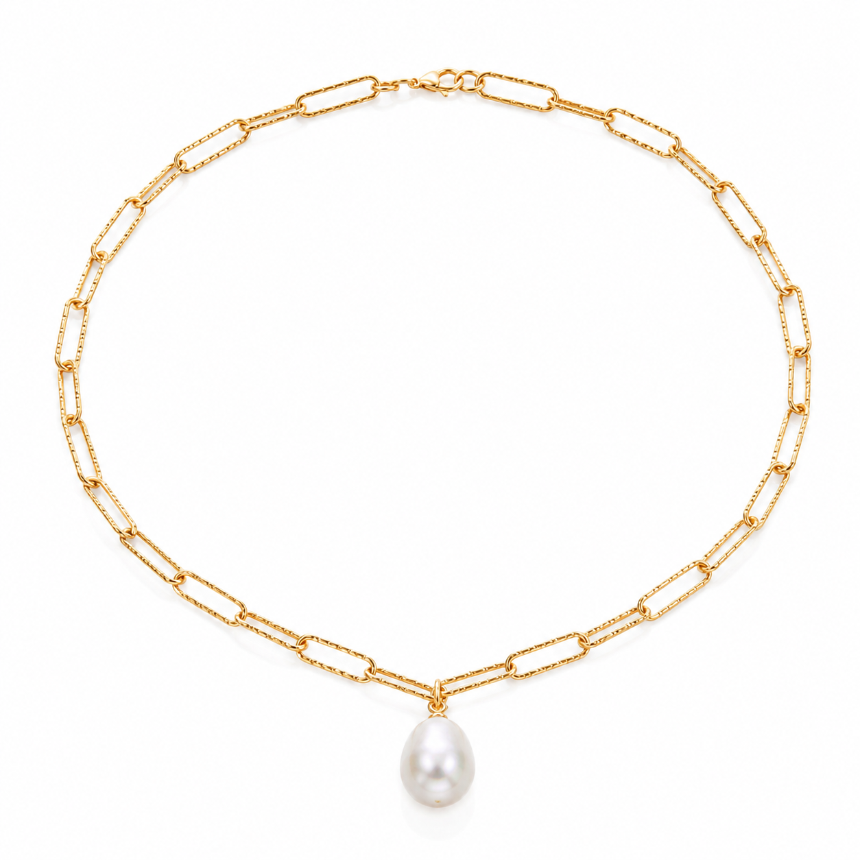 Pearl Textured Paperclip Chain 925 sterling silver, gold finish