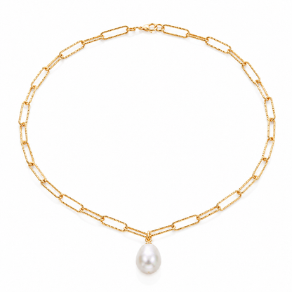 Pearl Textured Paperclip Chain 925 sterling silver, gold finish