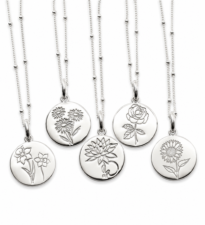 Birth Flower Necklace 925 Sterling Silver